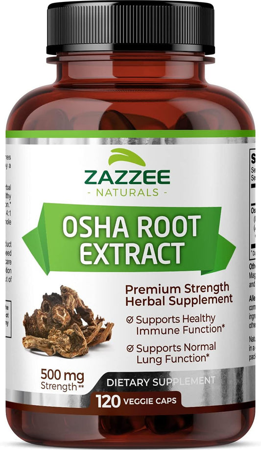 Zazzee OSHA Root Extract Capsules - 500mg, 120 Count - 4 Month Supply - 4X Concentrated & Standardized - Ligusticum porteri - Vegan & Non-GMO