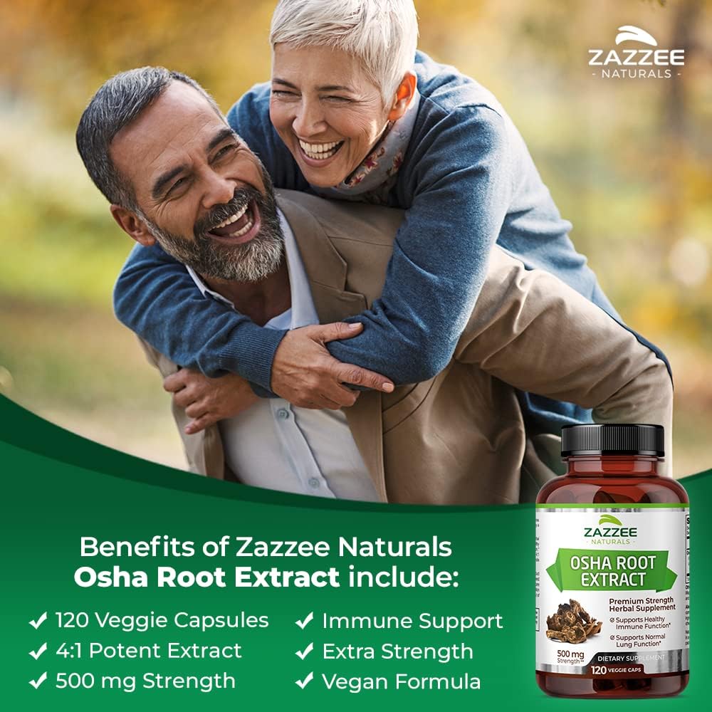 Zazzee OSHA Root Extract Capsules - 500mg, 120 Count - 4 Month Supply - 4X Concentrated & Standardized - Ligusticum porteri - Vegan & Non-GMO