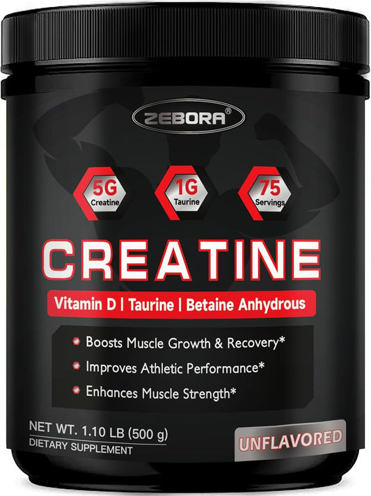 ZEBORA Micronized Creatine Monohydrate Powder - Muscle Recovery & Growth Support - 5G Creatine, 1G Taurine - 75 Servings - BoostGo Australia
