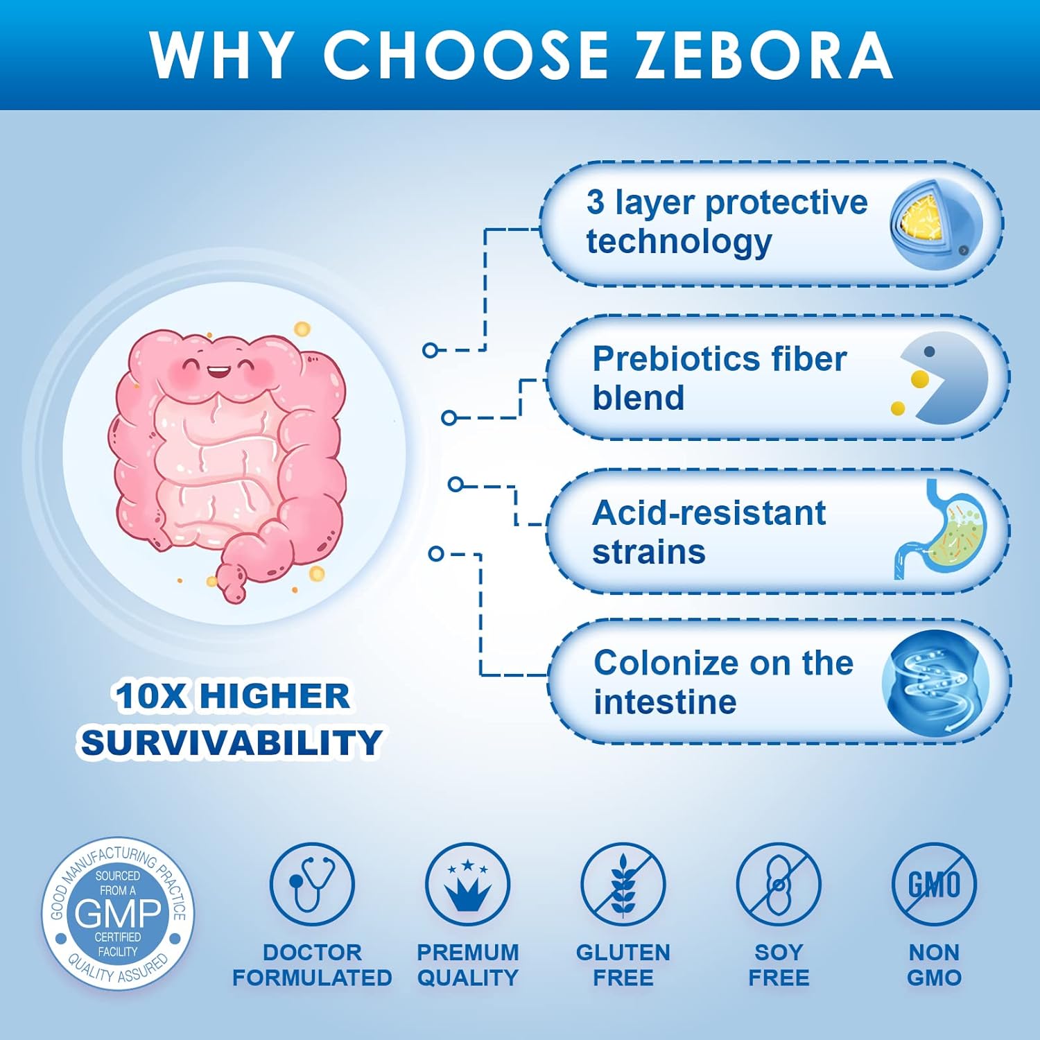 ZEBORA Probiotics for Men Digestive Health & Glucosamine Chondroitin with MSM - 50 Billion CFU + 1500mg Glucosamine Supplement