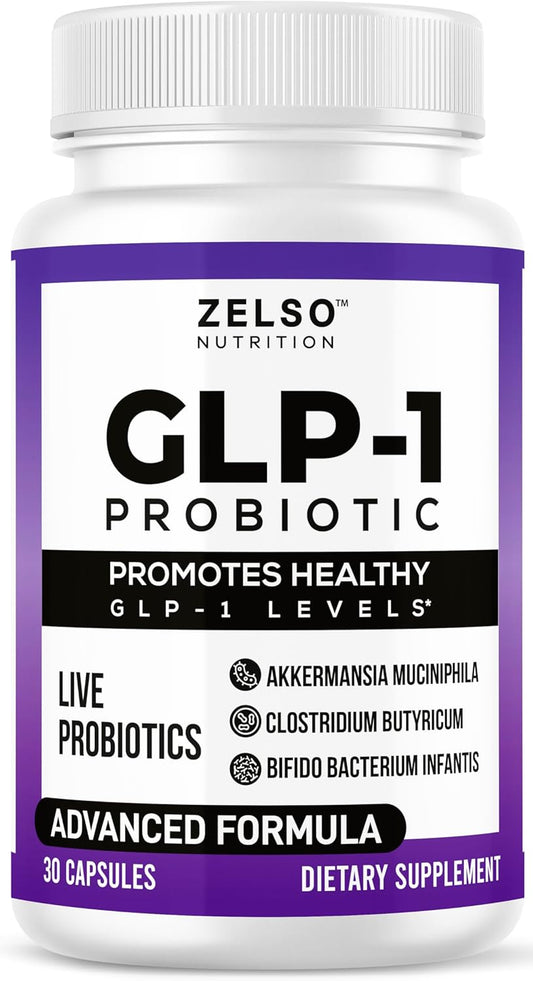 ZELSO GLP-1 Probiotic with Akkermansia Muciniphila - Supports Gut Health & Appetite Control - 500M CFU Multi-Strain Probiotic with Prebiotic GLP1