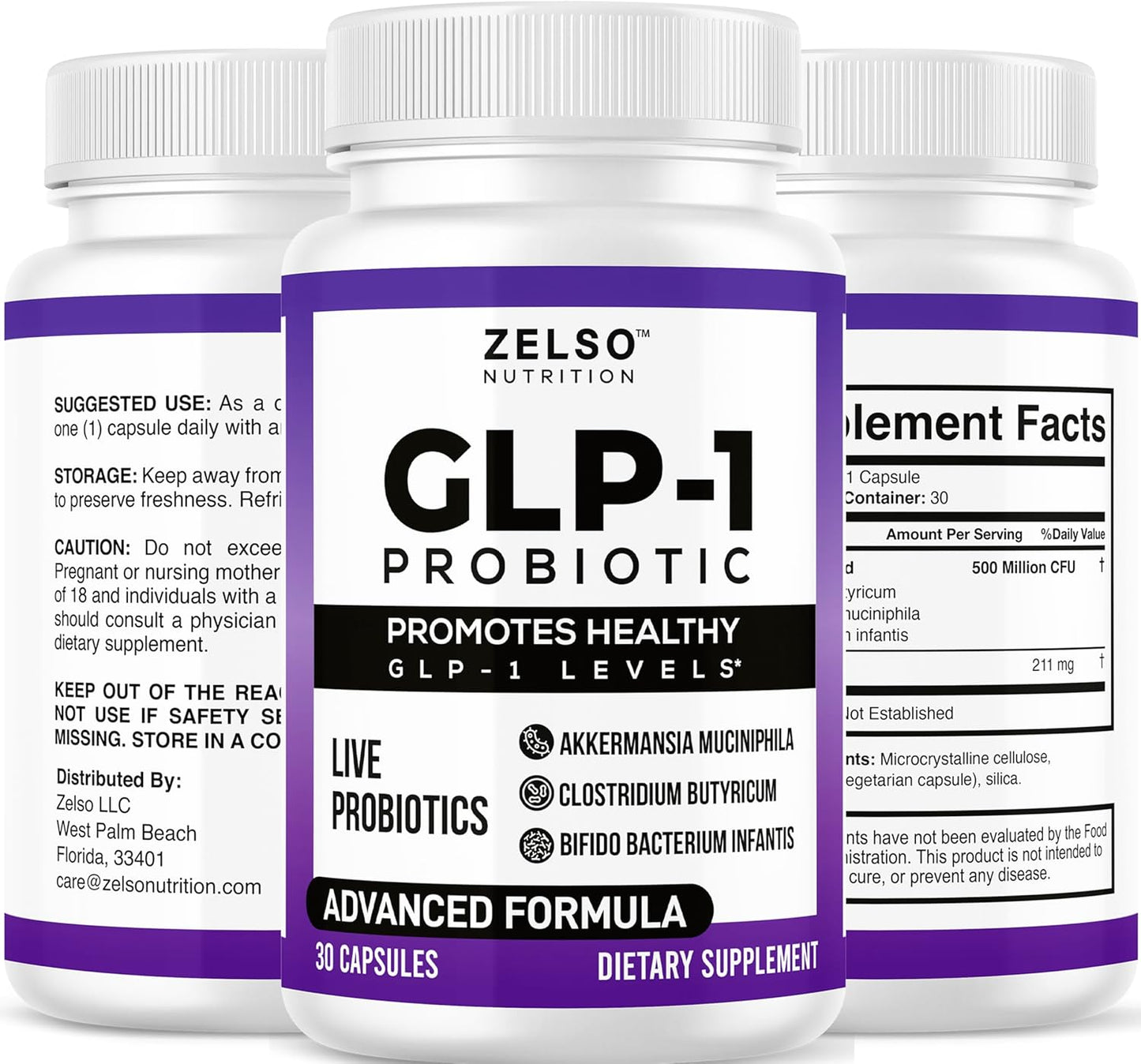 ZELSO GLP-1 Probiotic with Akkermansia Muciniphila - Supports Gut Health & Appetite Control - 500M CFU Multi-Strain Probiotic with Prebiotic GLP1