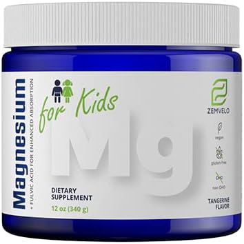 Zemvelo Tangerine Magnesium Powder Supplement: Kids Growth & Development, Mood Balance, Sleep Support - Just Add Water