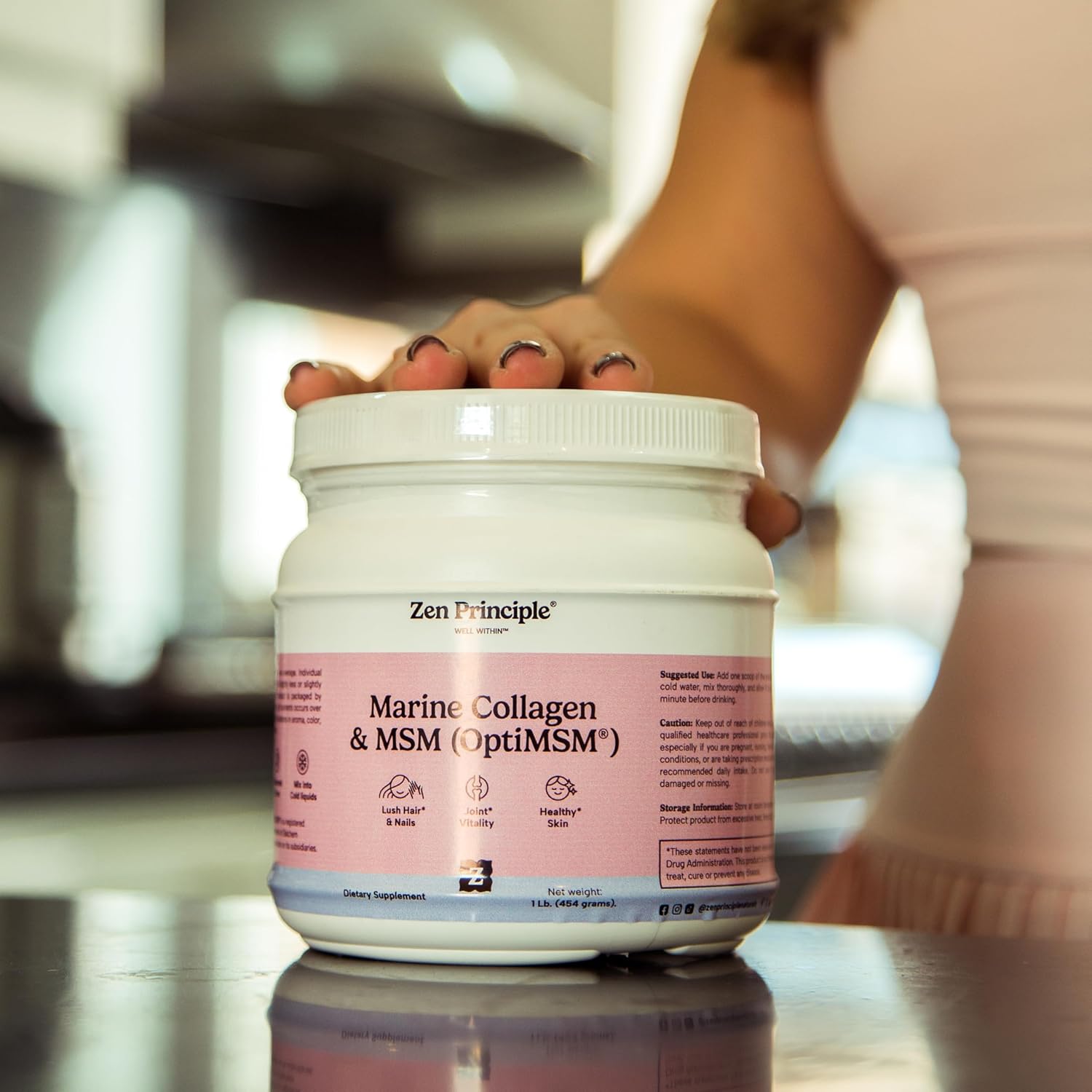 Zen Principle Marine Collagen Peptides Powder with OptiMSM® - Skin Support Supplement (16 oz)