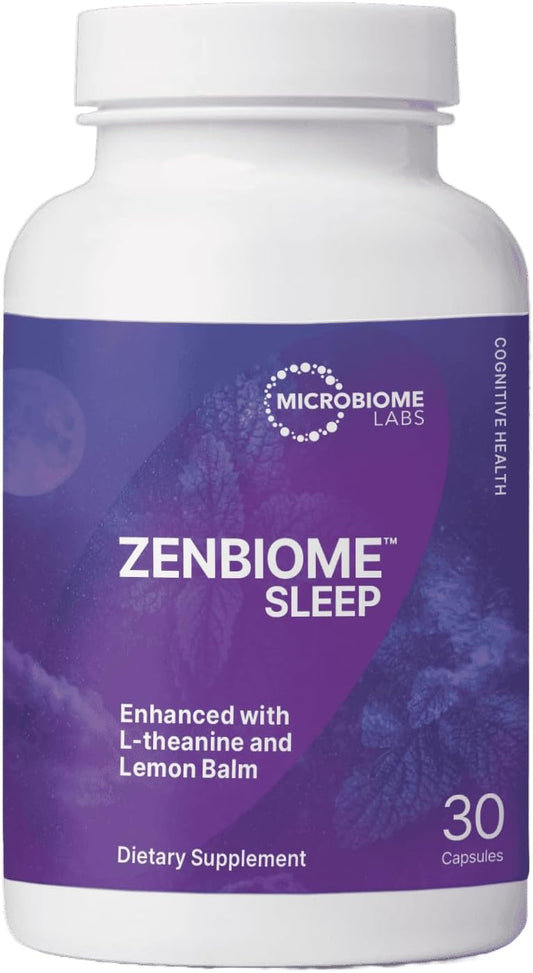 Zenbiome Sleep: L-Theanine Supplement with Lemon Balm Extract & Probiotics - Support Gut-Brain Axis for Better Sleep (30 Capsules)