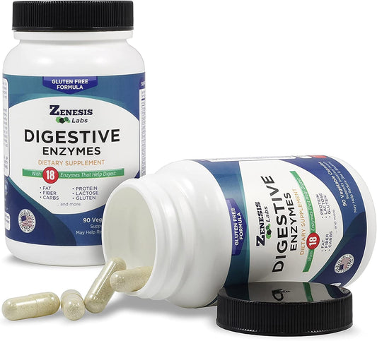 Zenesis Labs Digestive Enzymes Supplement - 180 Capsules with Amylase, Bromelain, Protease, Lipase, & More