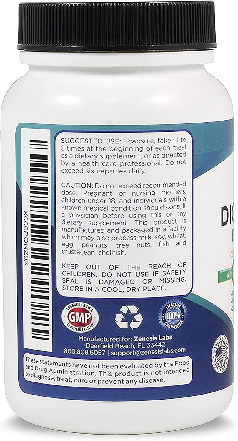 Zenesis Labs Digestive Enzymes Supplement - 180 Capsules with Amylase, Bromelain, Protease, Lipase, & More