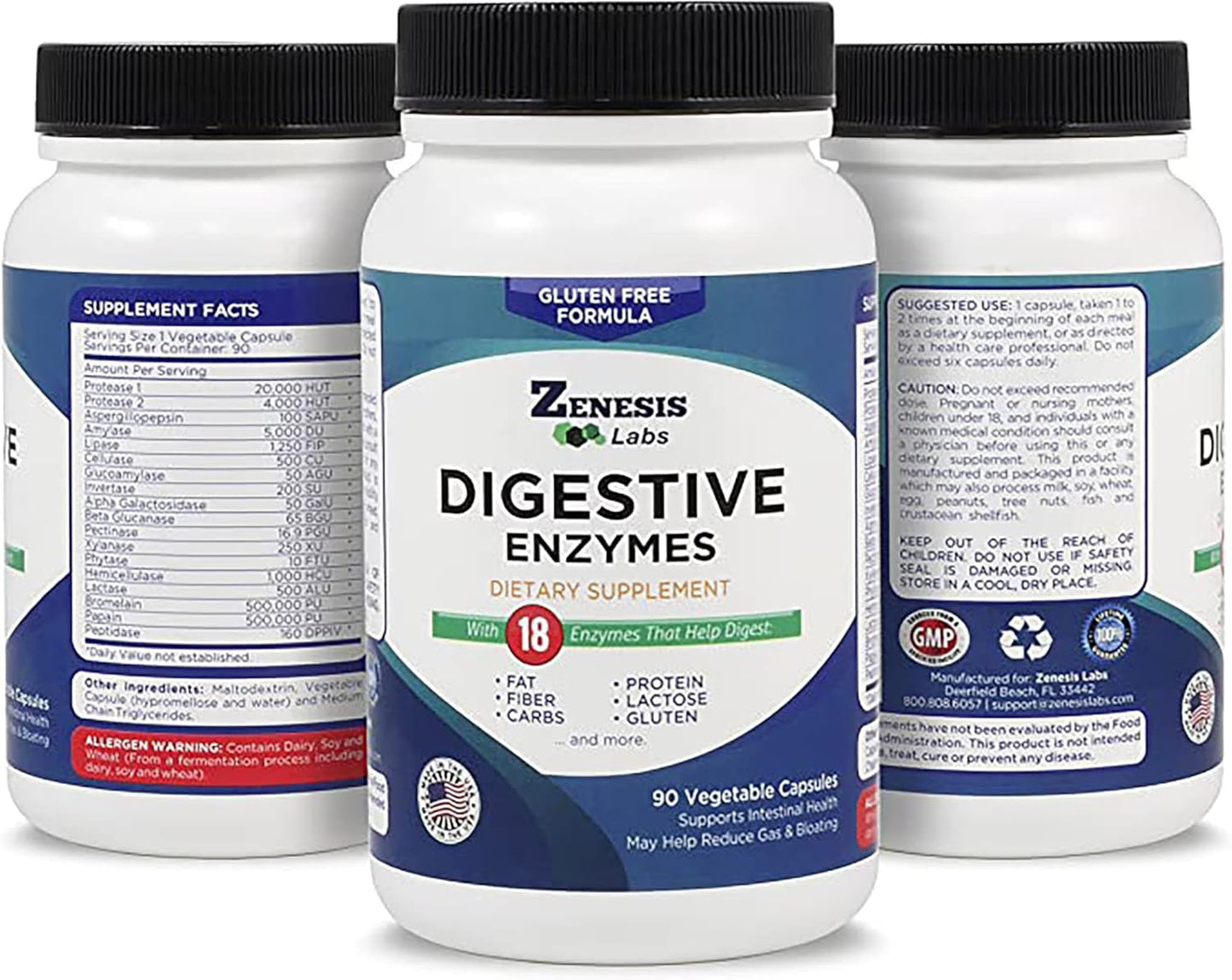 Zenesis Labs Digestive Enzymes Supplement - 180 Capsules with Amylase, Bromelain, Protease, Lipase, & More