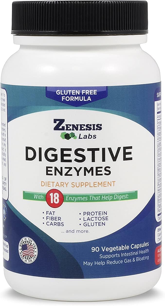 Zenesis Labs Digestive Enzymes Supplement - 180 Capsules with Amylase, Bromelain, Protease, Lipase, & More