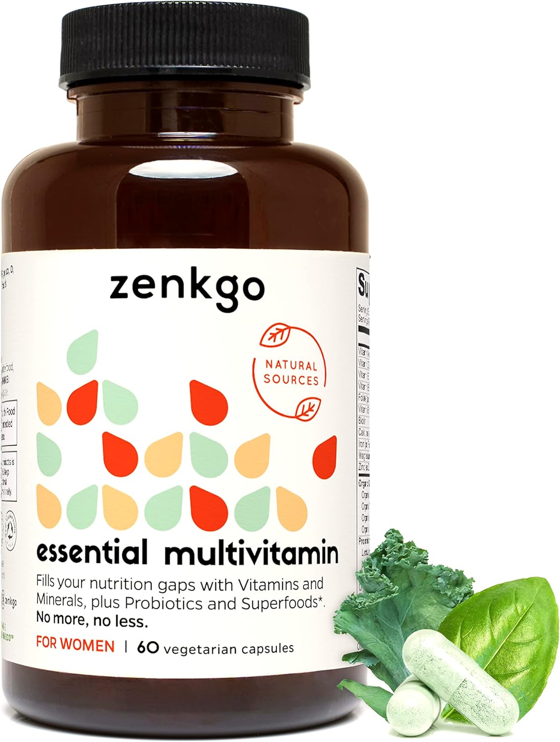 Zenkgo Women's Vitamins with Probiotics and Organic Whole Foods for Immunity, Digestion, and Energy - 60 Ct/30 Day Supply