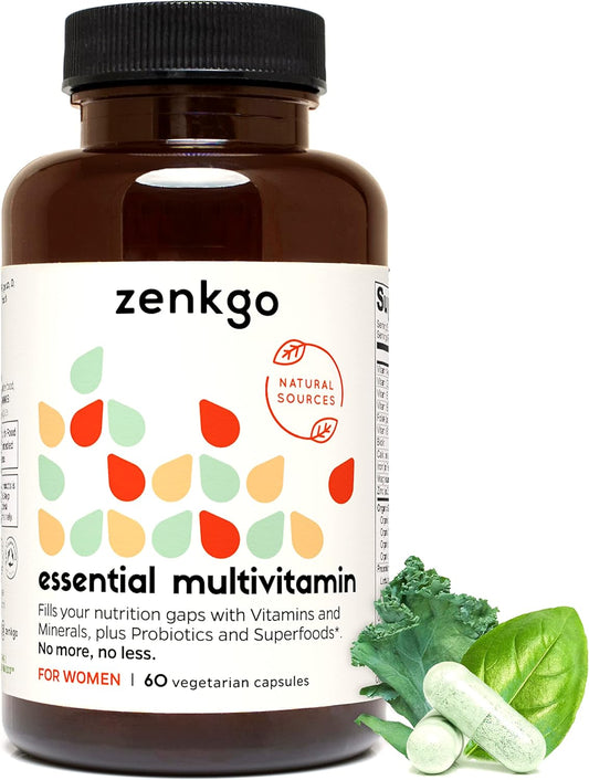 Zenkgo Women's Vitamins with Probiotics and Organic Whole Foods for Immunity, Digestion, and Energy - 60 Ct/30 Day Supply