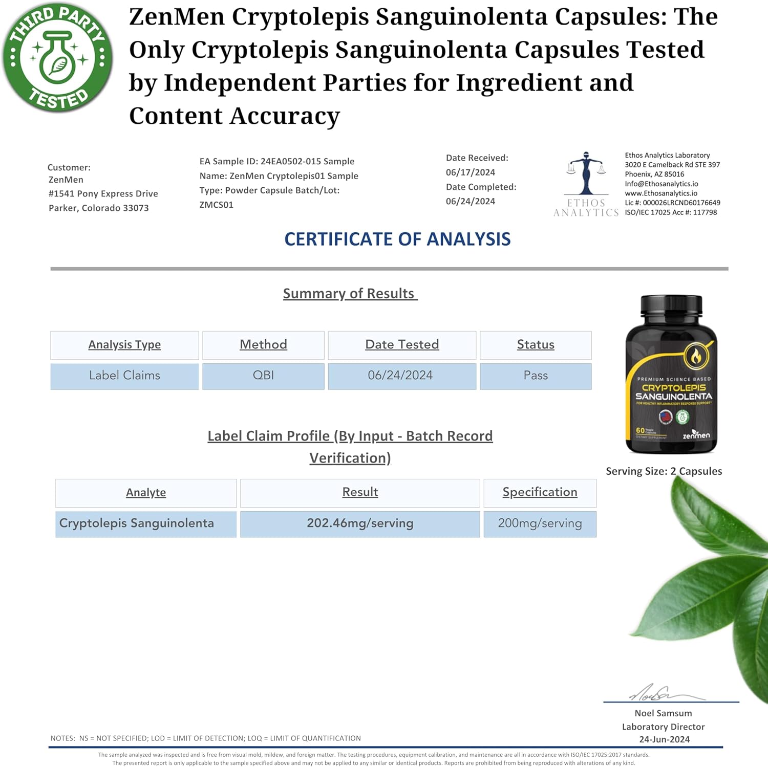 Zenmen Cryptolepis Sanguinolenta Capsules - Immune Boosting and Wellness Supplement - Made in USA - 60 Capsules