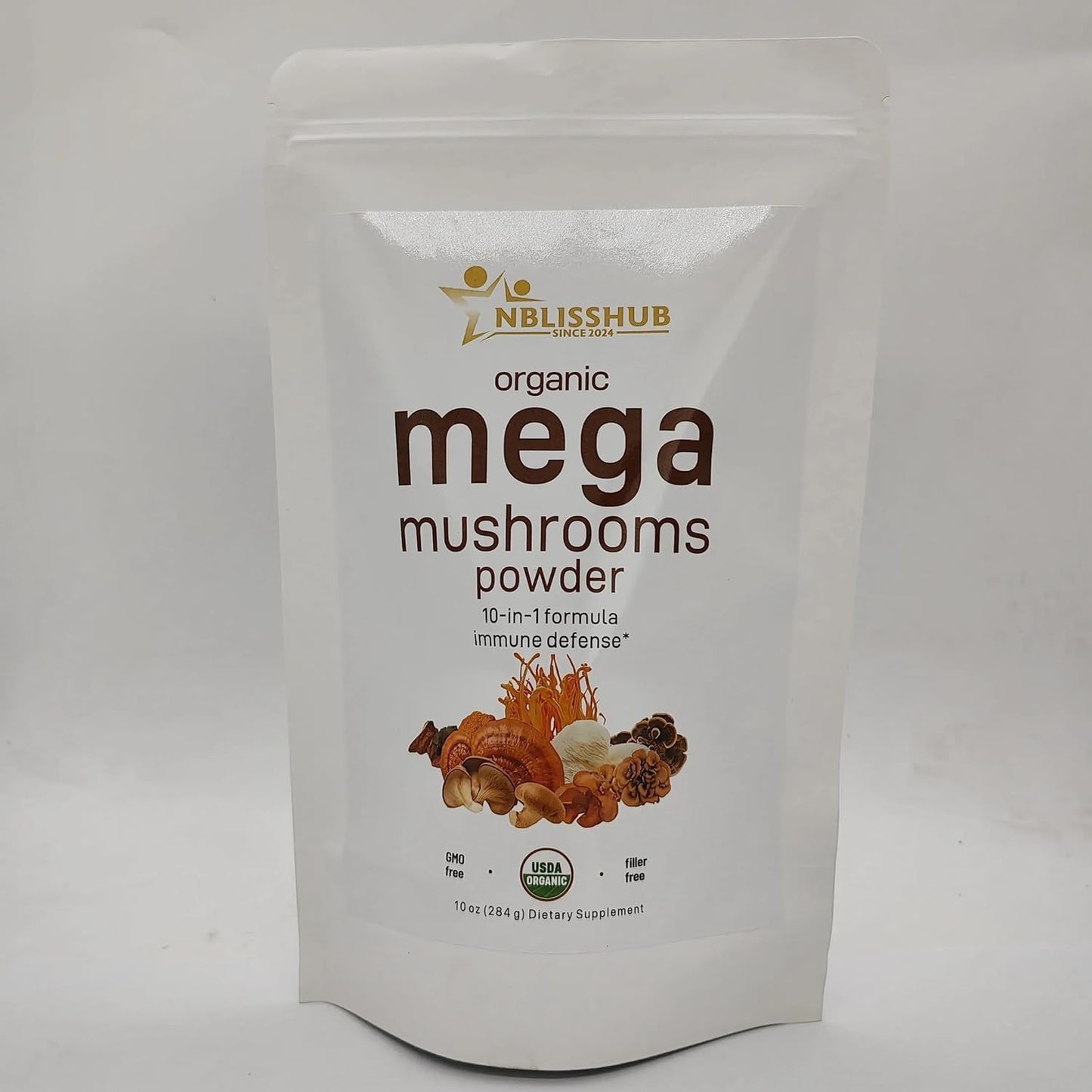 ZENVIRA 10-in-1 Organic Mega Mushroom Powder Complex - Immune Support & Superfood Blend | Chaga, Lion’s Mane, Reishi, Cordyceps - 10 oz | Vegan & Non-GMO Smoothie & Tea Booster