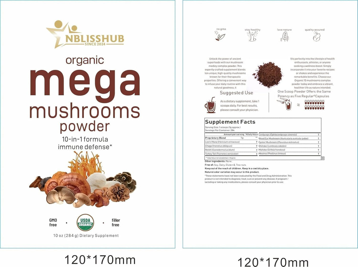 ZENVIRA 10-in-1 Organic Mega Mushroom Powder Complex - Immune Support & Superfood Blend | Chaga, Lion’s Mane, Reishi, Cordyceps - 10 oz | Vegan & Non-GMO Smoothie & Tea Booster