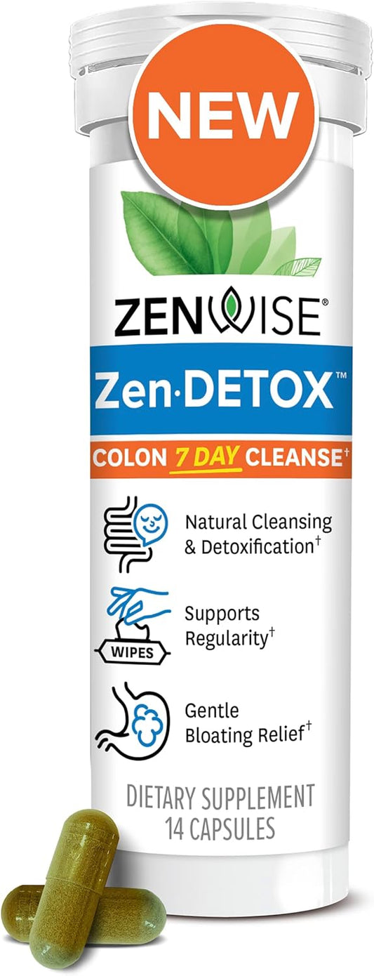 Zenwise Health 7 Day Cleanse - Detox & Colon Cleanse Pills for Men & Women - Digestive Health Supplement with Psyllium Husk, Senna Leaf, Bromelain, Ginger, ACV, and Probiotics - 14 CT