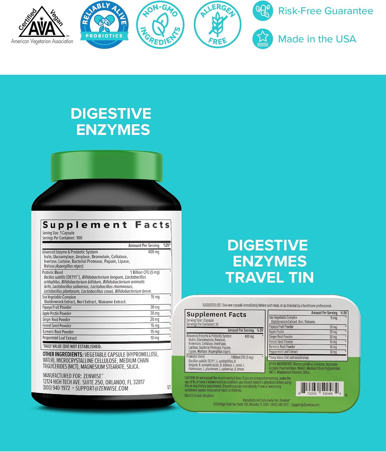 Zenwise Health Digestive Enzymes - Convenient Digestive Support for Home and Travel
