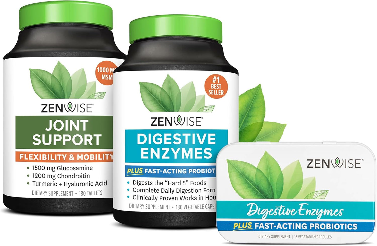 Zenwise Health Digestive Enzymes with Joint Support in Convenient Travel Size Tin
