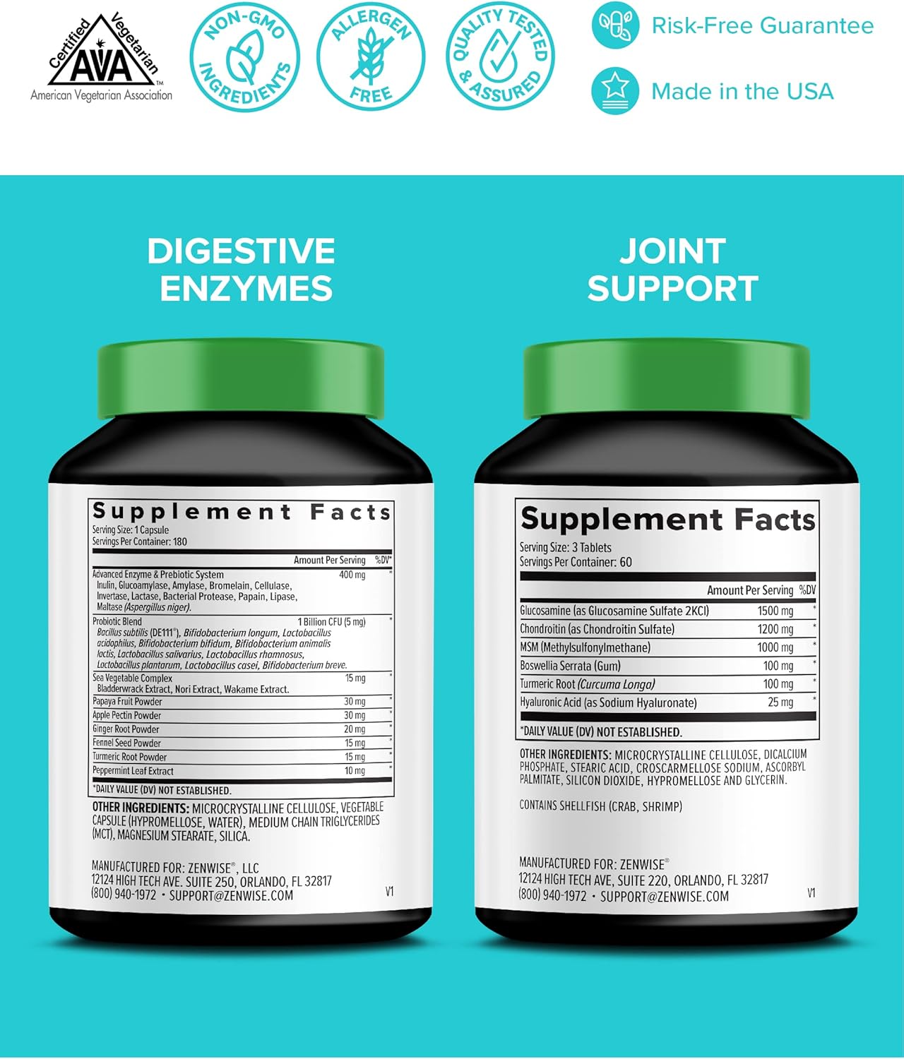 Zenwise Health Digestive Enzymes with Joint Support in Convenient Travel Size Tin