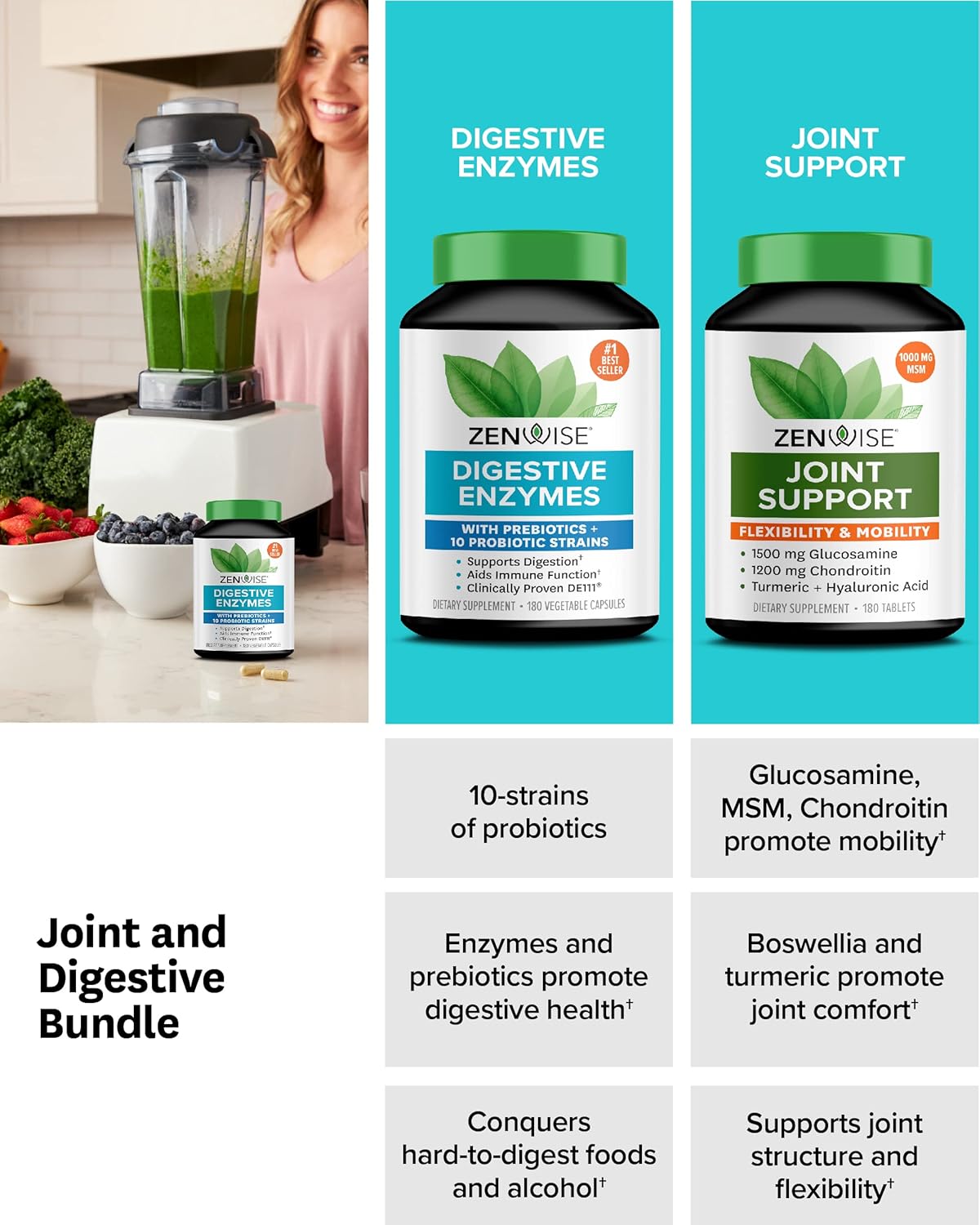 Zenwise Health Digestive Enzymes with Joint Support in Convenient Travel Size Tin