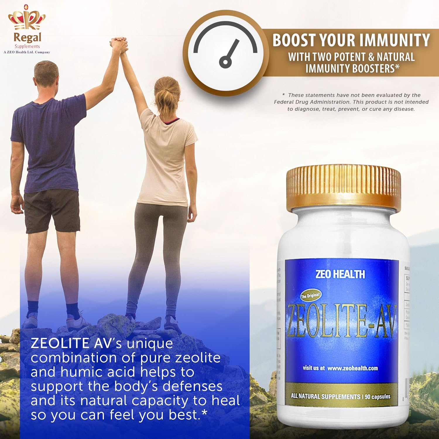 Zeolite-AV Capsules with Humic Acid - Immune System Support, Mineral Restoration, Toxin Removal - Energy Boost, Better Sleep, Brain Fog Relief - 90 Count