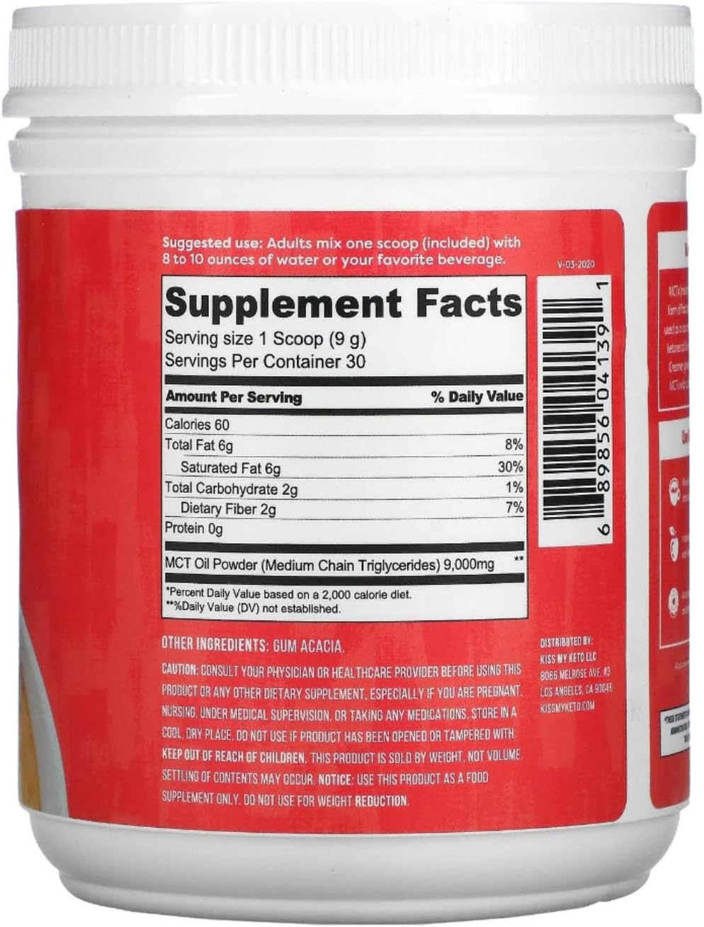 Zero-Carb Keto Coffee Creamer with MCT Oil Powder C8 - Unflavored, Gluten Free (30 Servings)