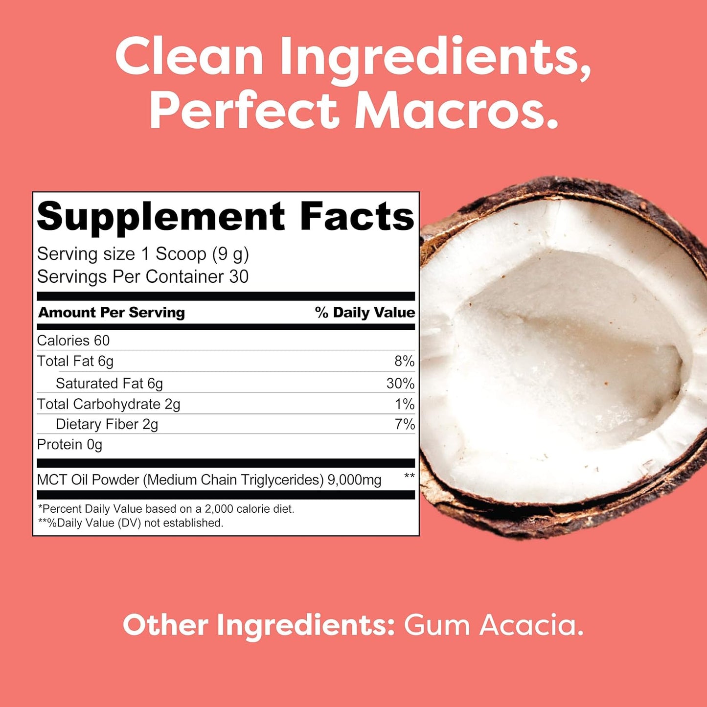 Zero-Carb Keto Coffee Creamer with MCT Oil Powder C8 - Unflavored, Gluten Free (30 Servings)