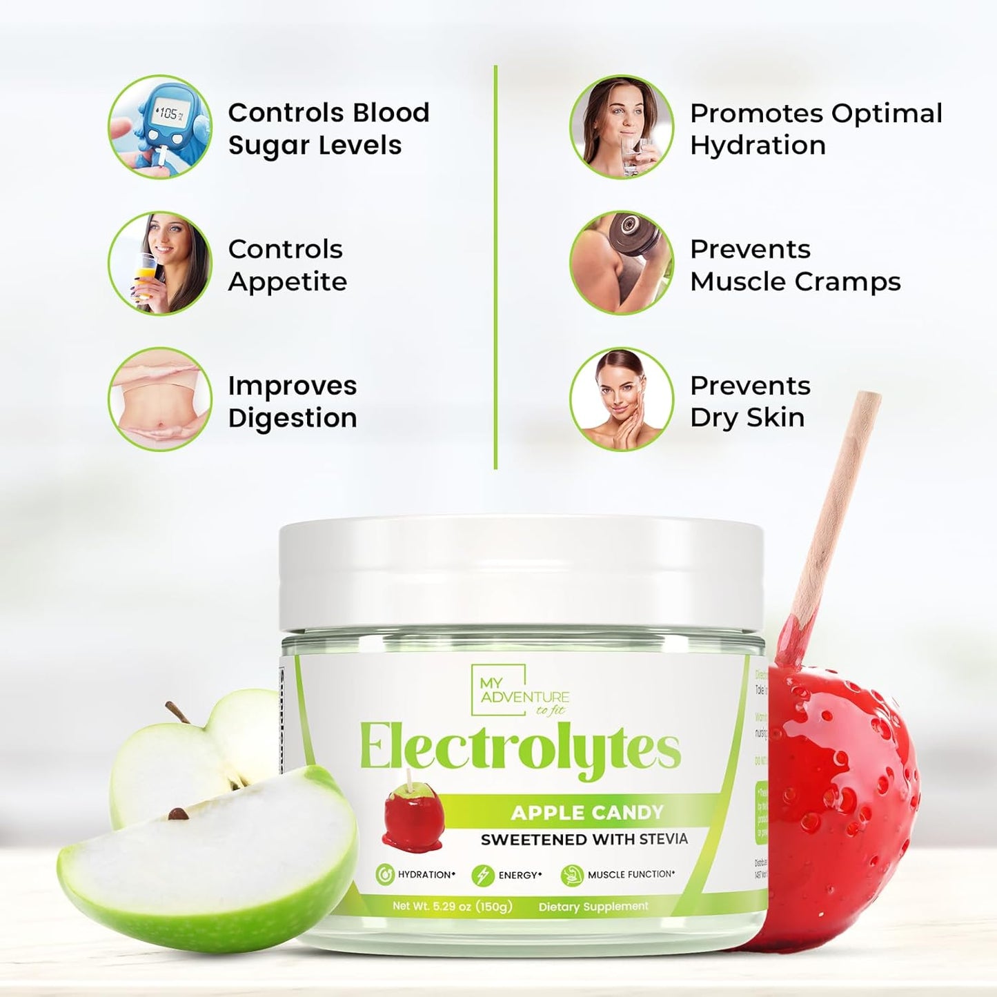 Zero Sugar Apple Candy Electrolytes Powder - Natural Energy & Hydration Drink Mix - Vegan, Keto, Paleo - Caffeine-Free