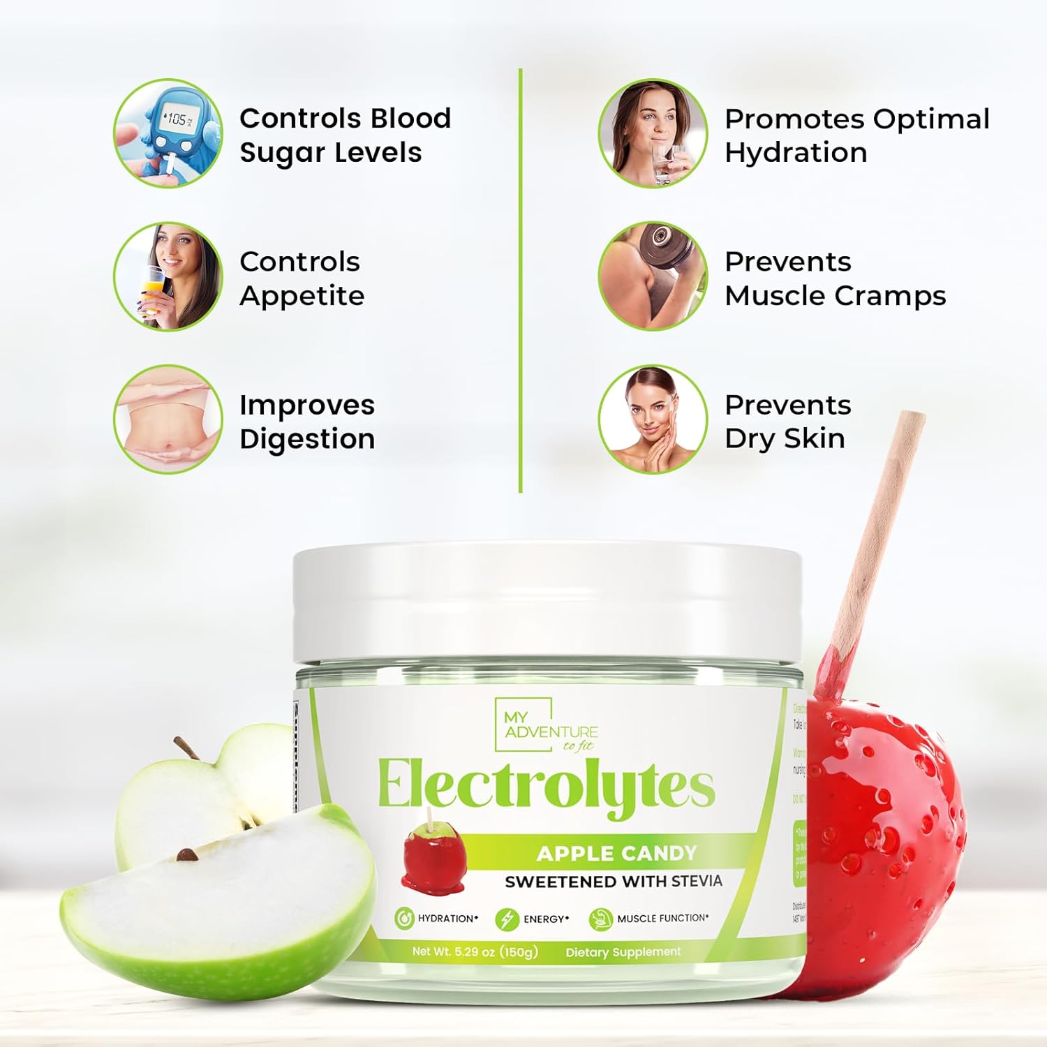 Zero Sugar Apple Candy Electrolytes Powder - Natural Energy & Hydration Drink Mix - Vegan, Keto, Paleo - Caffeine-Free