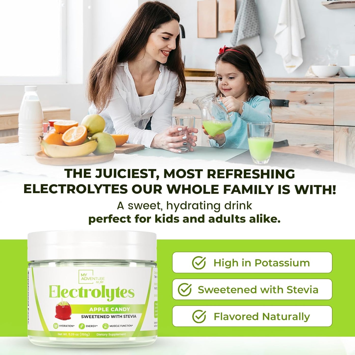 Zero Sugar Apple Candy Electrolytes Powder - Natural Energy & Hydration Drink Mix - Vegan, Keto, Paleo - Caffeine-Free