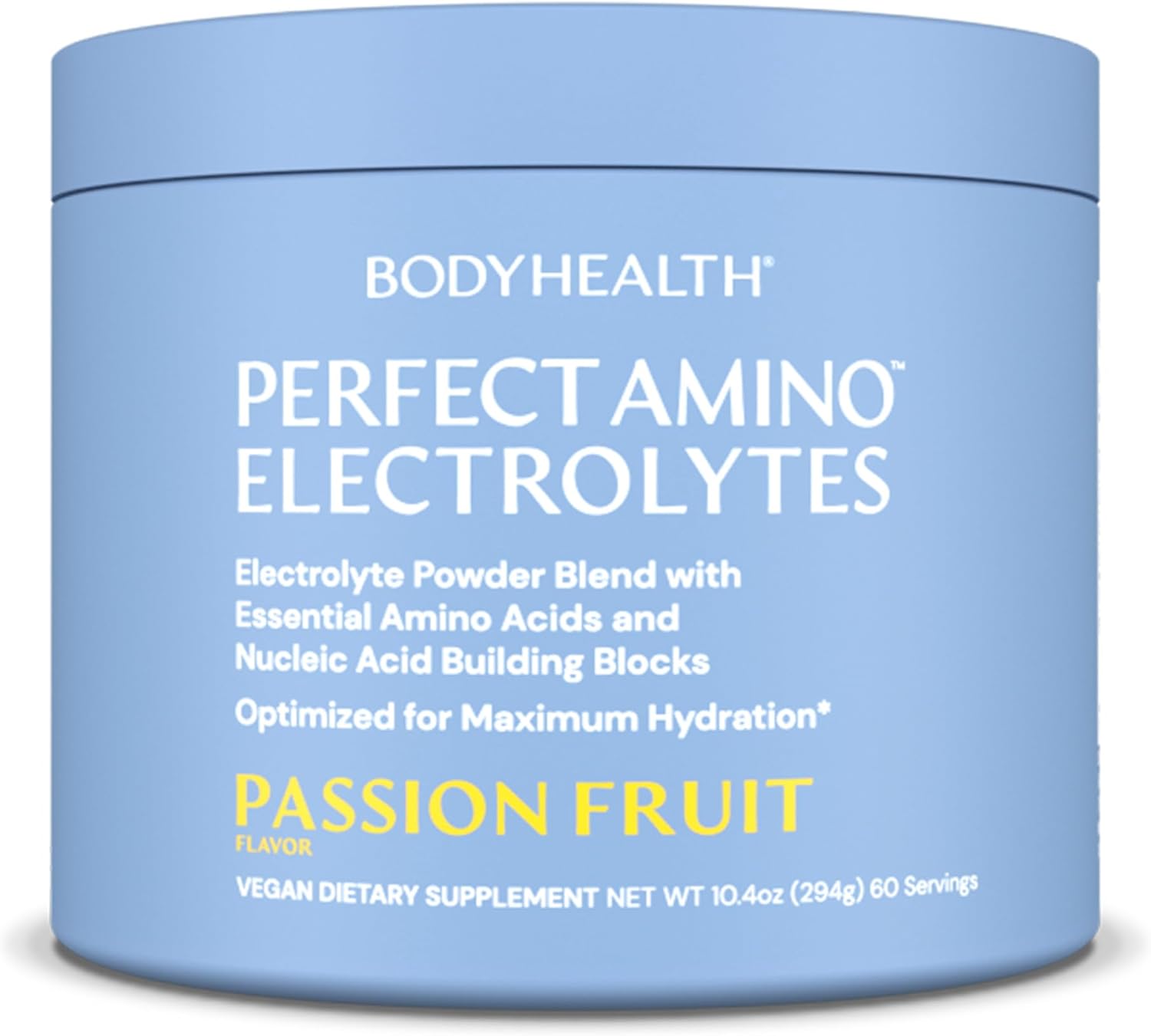 Zero Sugar BodyHealth PerfectAmino Electrolytes Powder Drink Mix - Passion Fruit Flavor - 60 Servings, Keto-Friendly & Hydration Support with Trace Minerals