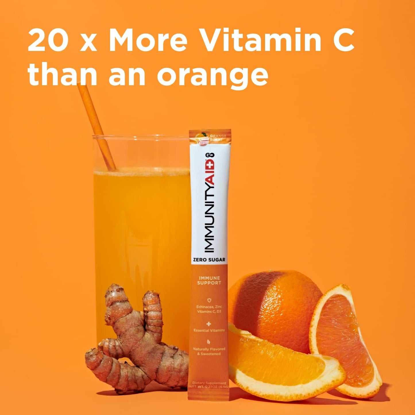 Zero Sugar Immunity + Hydration Packets with Vitamin C, Echinacea, Zinc, Astragalus Root - Keto-friendly, Vegan, Gluten-Free, 5 Calories, Naturally Sweetened - No Caffeine - 14 Pack