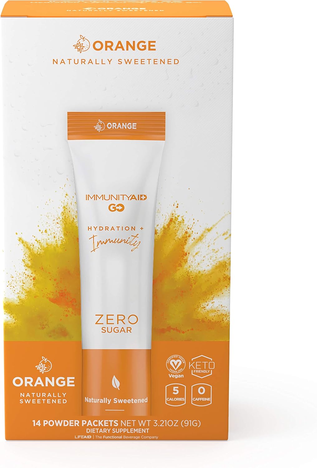 Zero Sugar Immunity + Hydration Packets with Vitamin C, Echinacea, Zinc, Astragalus Root - Keto-friendly, Vegan, Gluten-Free, 5 Calories, Naturally Sweetened - No Caffeine - 14 Pack