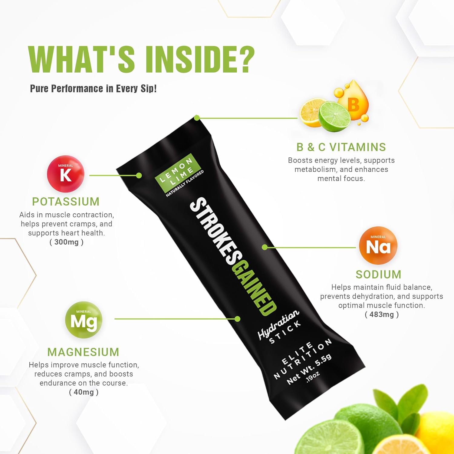 Zero Sugar Lemon Lime Golf Electrolyte Mix - 20 Stick Packs for Strokes Gained Hydration