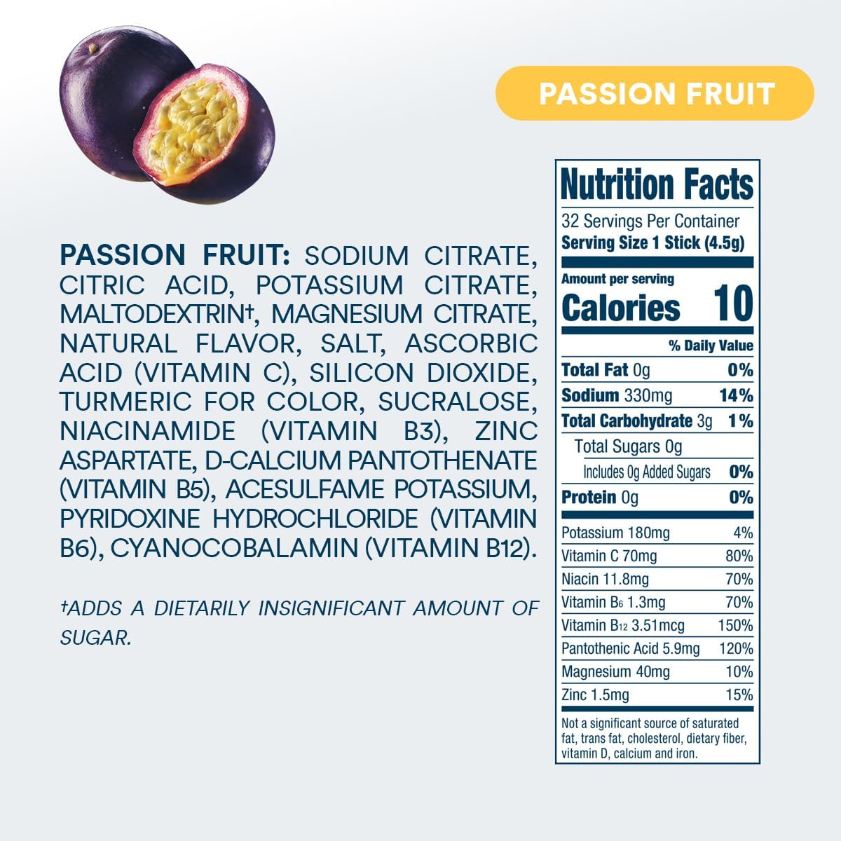 Zero Sugar Passion Fruit Electrolyte Drink Mix Powder Packets - 32 Single Serve Sticks | DripDrop Hydration, Non-GMO, Gluten Free, Vegan