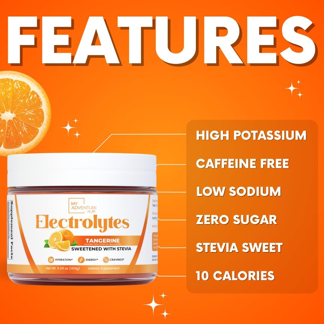 Zero Sugar Tangerine Electrolytes Powder - All Natural Caffeine Free Energy - Vegan, Keto & Paleo Friendly - Sugar Free Hydration Drink Mix - 30 Servings