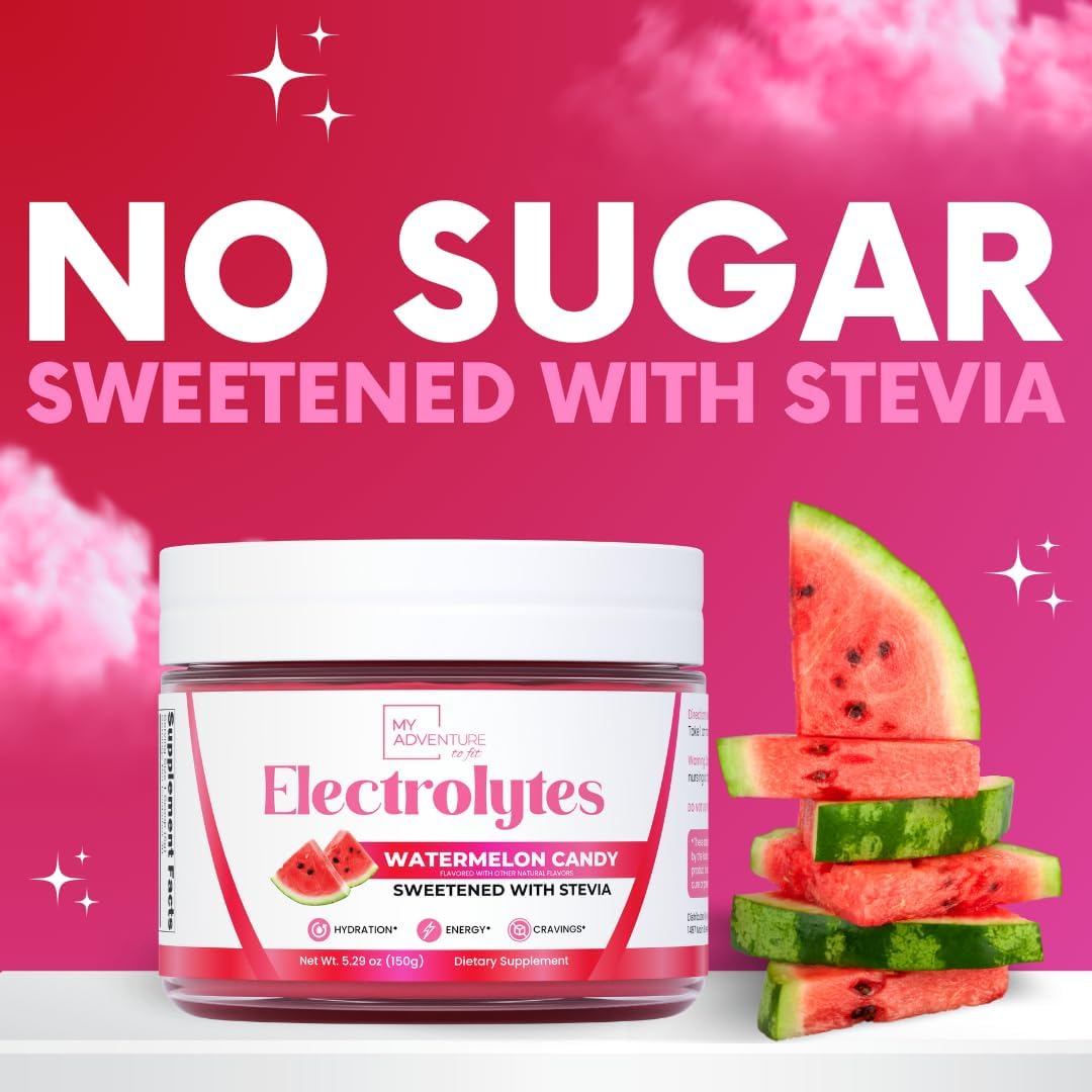 Zero Sugar Watermelon Candy Electrolyte Powder for Refreshing Hydration - Natural Energy Boost - Vegan, Keto, Paleo - Sugar-Free Drink Mix - 30 Servings