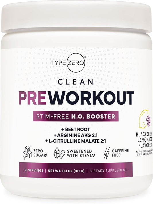 Zero Ultra Clean Blackberry Lemonade Non-Stim Pump Pre Workout for Men & Women - Beetroot, Arginine, Citrulline Malate, Betaine, Beta A, ACV - Sugar-Free & Caffeine-Free Formula