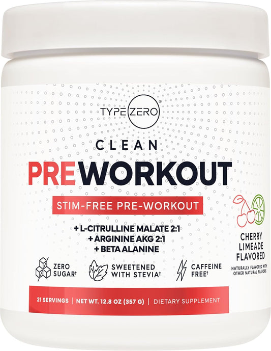Zero Ultra Clean Stim Free Pump Pre Workout + Nitric Oxide Booster - Cherry Limeade Flavor - Non Stimulating and Caffeine-Free for Men & Women