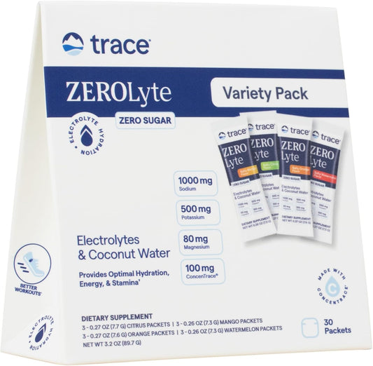 ZeroLyte Trace Minerals Drink Mix Powder Variety Pack - Supports Hydration, Energy, Nerve, Muscle Function, Heart & Digestion - 12 Packets