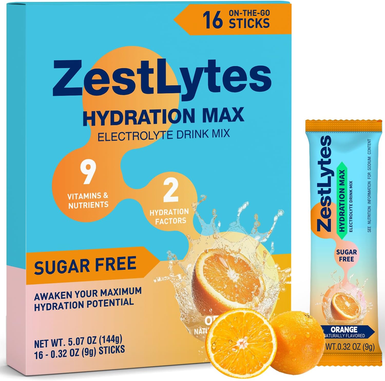 ZestLytes Electrolyte Powder Packets for Hydration with Bold Salty-Sweet Flavor, Sugar Free, 9 Vitamins & Nutrients, 2 Hydration Factors | 16 Sticks