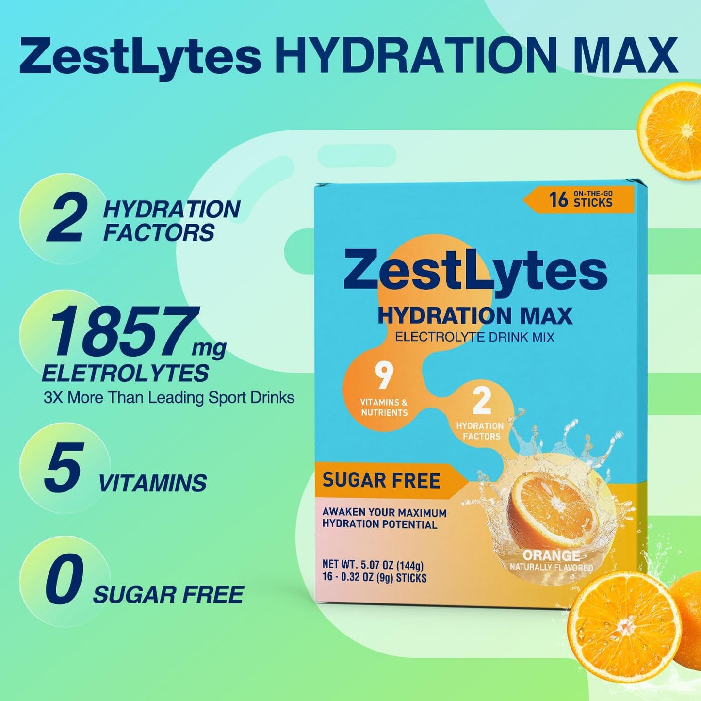 ZestLytes Electrolyte Powder Packets for Hydration with Bold Salty-Sweet Flavor, Sugar Free, 9 Vitamins & Nutrients, 2 Hydration Factors | 16 Sticks