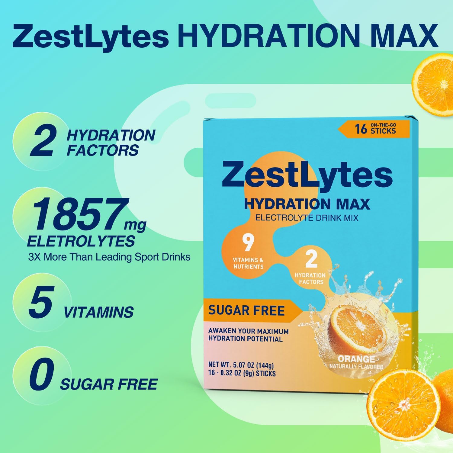 ZestLytes Electrolyte Powder Packets for Hydration with Bold Salty-Sweet Flavor, Sugar Free, 9 Vitamins & Nutrients, 2 Hydration Factors | 16 Sticks