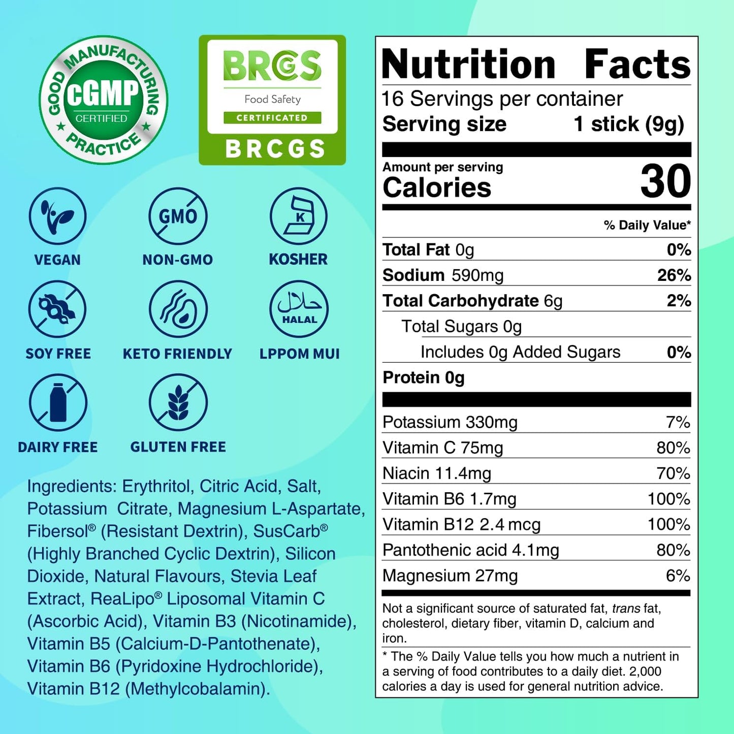 ZestLytes Electrolyte Powder Packets for Hydration with Bold Salty-Sweet Flavor, Sugar Free, 9 Vitamins & Nutrients, 2 Hydration Factors | 16 Sticks