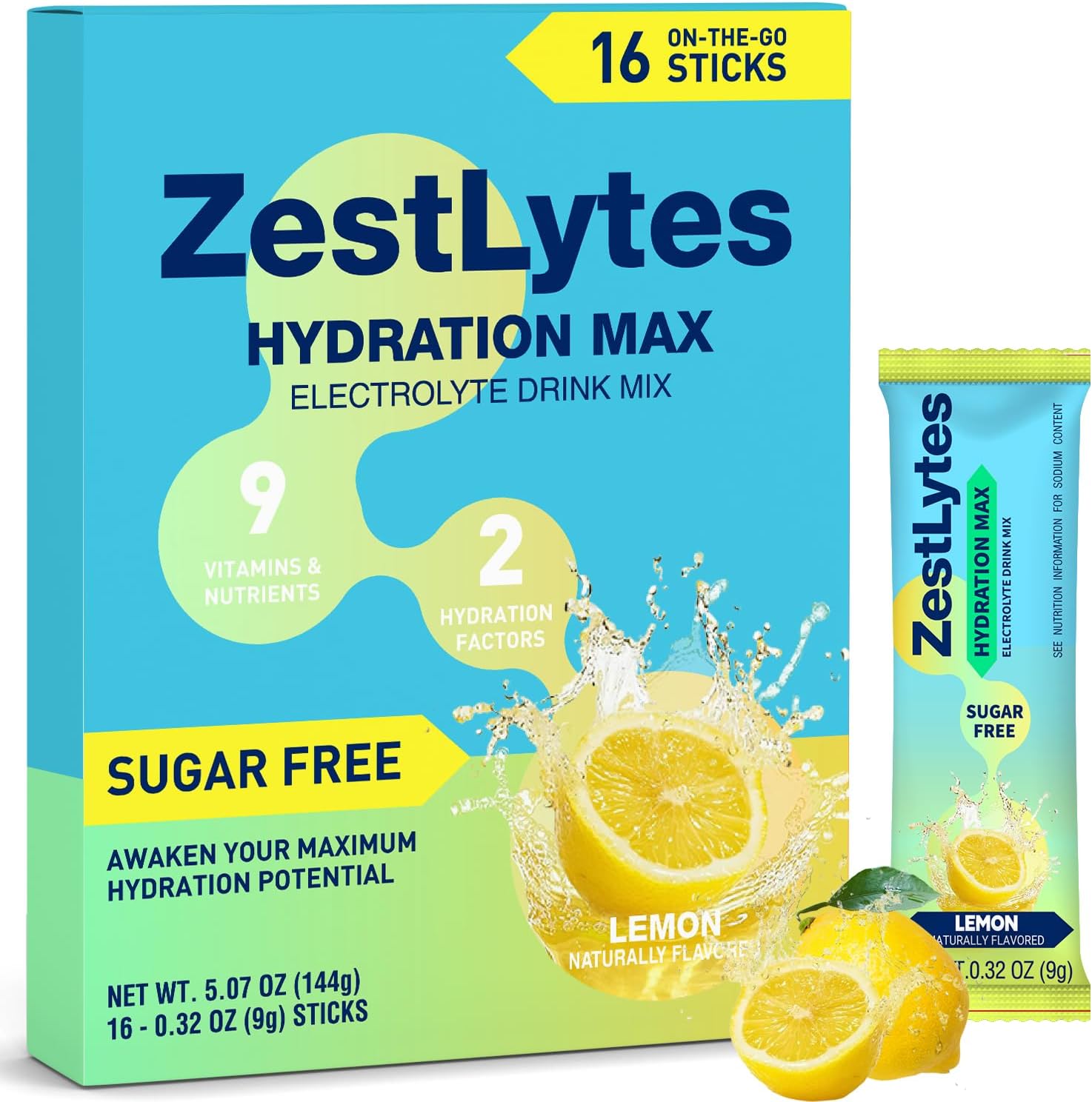 ZestLytes Electrolyte Powder Packets with Bold Salty-Sweet Flavor - Sugar Free Hydration Drink Mix with 9 Vitamins & Nutrients
