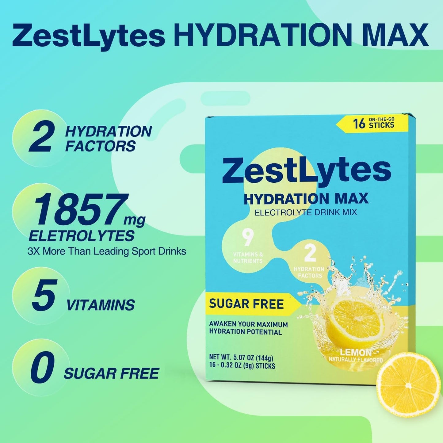 ZestLytes Electrolyte Powder Packets with Bold Salty-Sweet Flavor - Sugar Free Hydration Drink Mix with 9 Vitamins & Nutrients