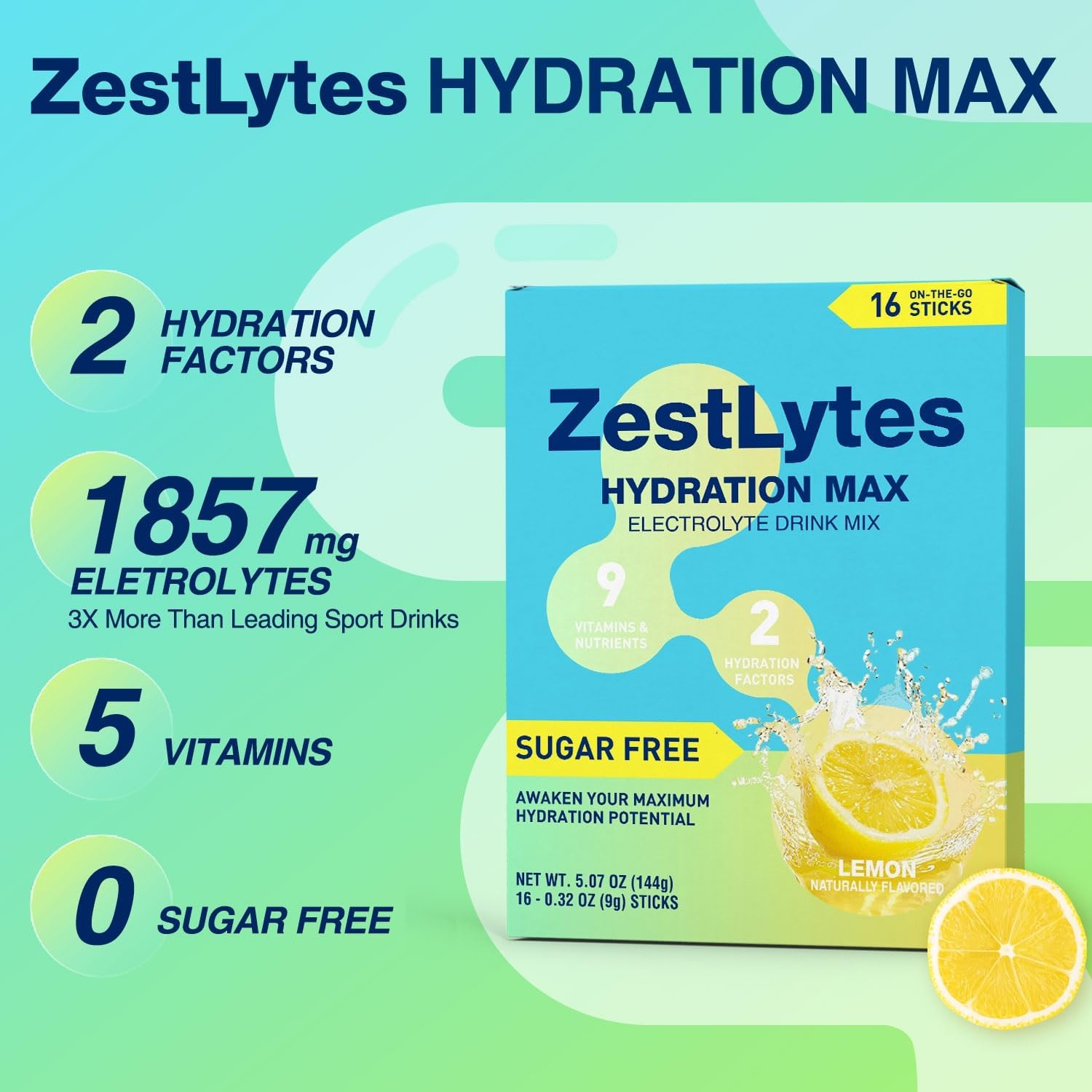 ZestLytes Electrolyte Powder Packets with Bold Salty-Sweet Flavor - Sugar Free Hydration Drink Mix with 9 Vitamins & Nutrients