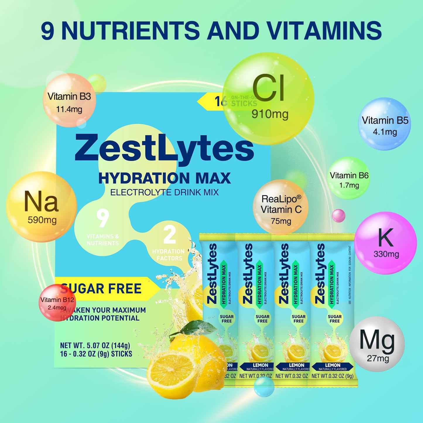ZestLytes Electrolyte Powder Packets with Bold Salty-Sweet Flavor - Sugar Free Hydration Drink Mix with 9 Vitamins & Nutrients
