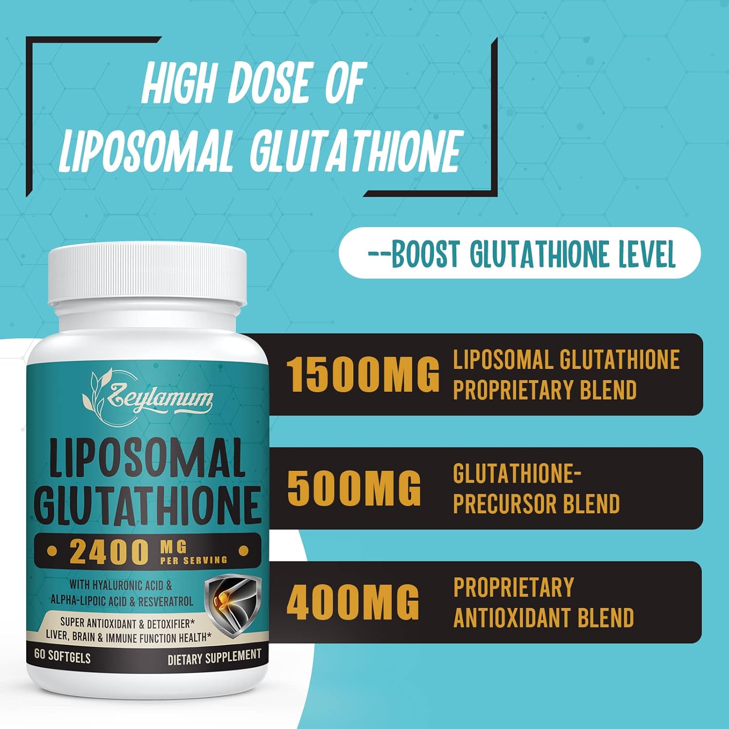 Zeylamum Liposomal Glutathione Bundle: 2400 MG Capsules & 2000 MG Liquid - Antioxidant, Energy Boost, Immune Support, Anti-Aging