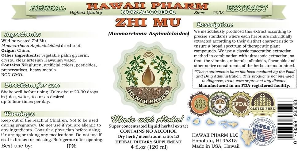 Zhi Mu Alcohol-Free Liquid Extract - Anemarrhena Root Glycerite Supplement 2 fl.oz by Hawaii Pharm