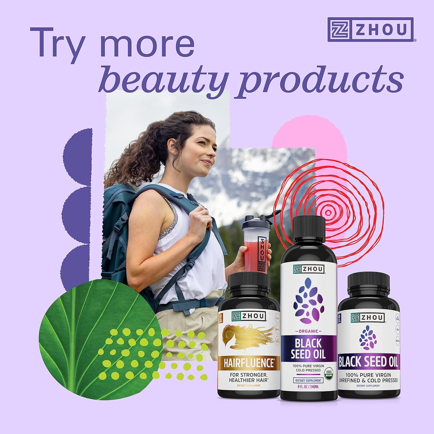 Zhou Glowfluence Hyaluronic Acid Supplement with Vitamin C - Skin Elasticity and Firmness Support for Youthful Radiance - 30 Veg Caps